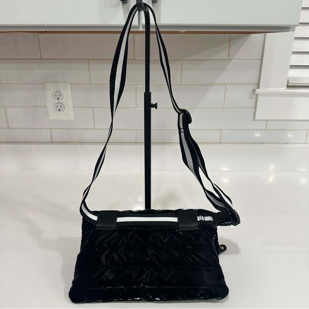 Sondra Roberts Squared Black Quilted Puffer Crossbody Bag w/Striped Strap NWOT - Picture 5 of 11